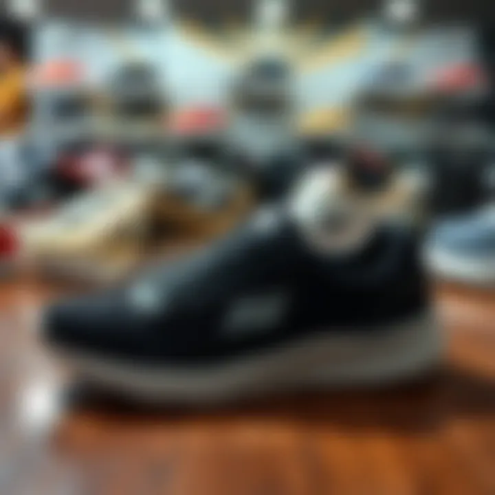 Different models of Skechers shoes displayed elegantly