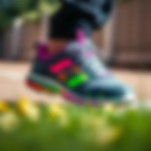 Dynamic view of the Skechers Rainbow Racer showcasing its vibrant colors