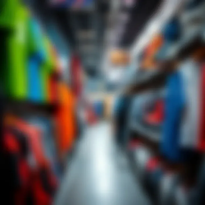Variety of sports apparel displayed in the store