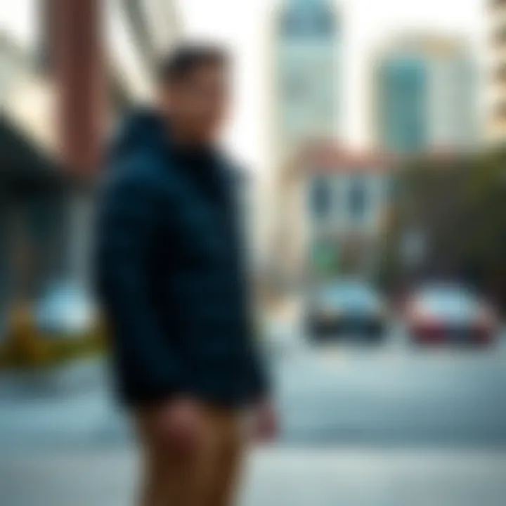 Stylish puffer jacket in an urban setting