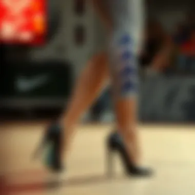 Athletic performance demonstration wearing Nike heels in action.