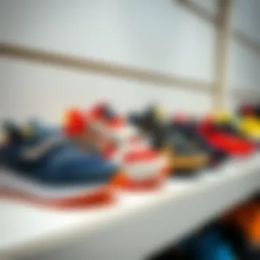 Trendy sports shoes for children displayed on a shelf