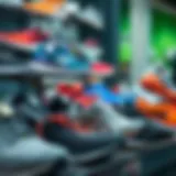 A collection of various running shoes on display