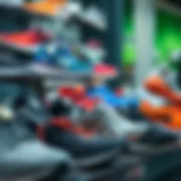 A collection of various running shoes on display