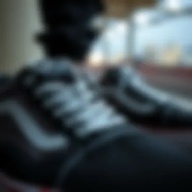 Intricate Design Features of Vans Sneakers Close-up view of Vans shoes showcasing intricate design details.
