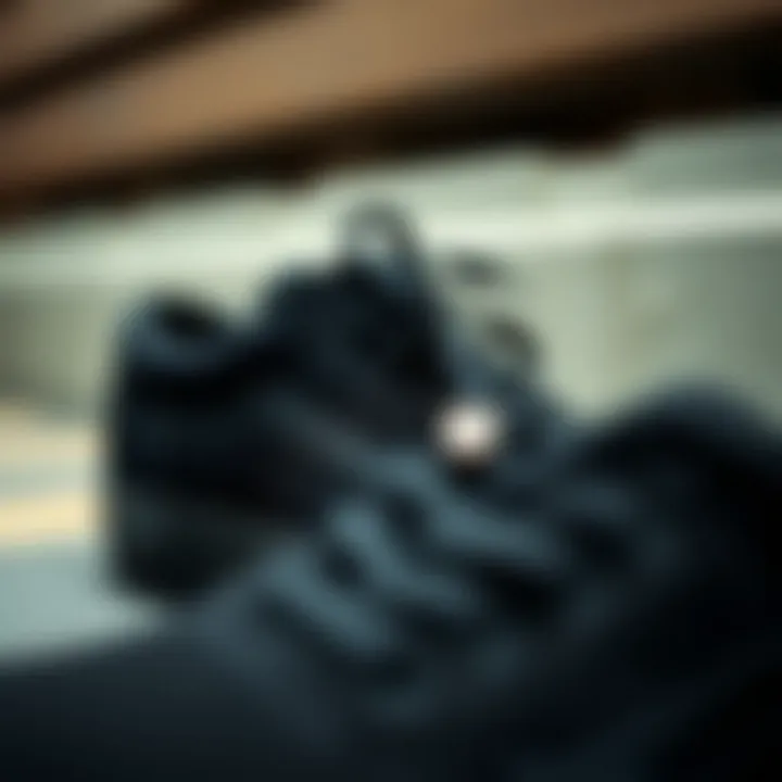 Intricate Design of Vans Black Footwear Close-up of Vans black shoe design and materials