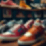 A historical display of vintage sneakers showcasing various styles and colors