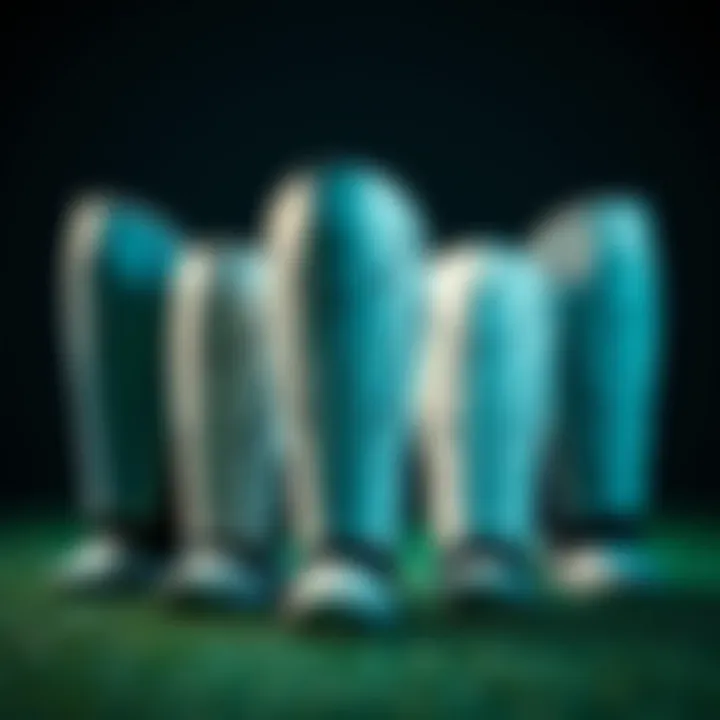 Different styles of Voit shin guards arranged aesthetically