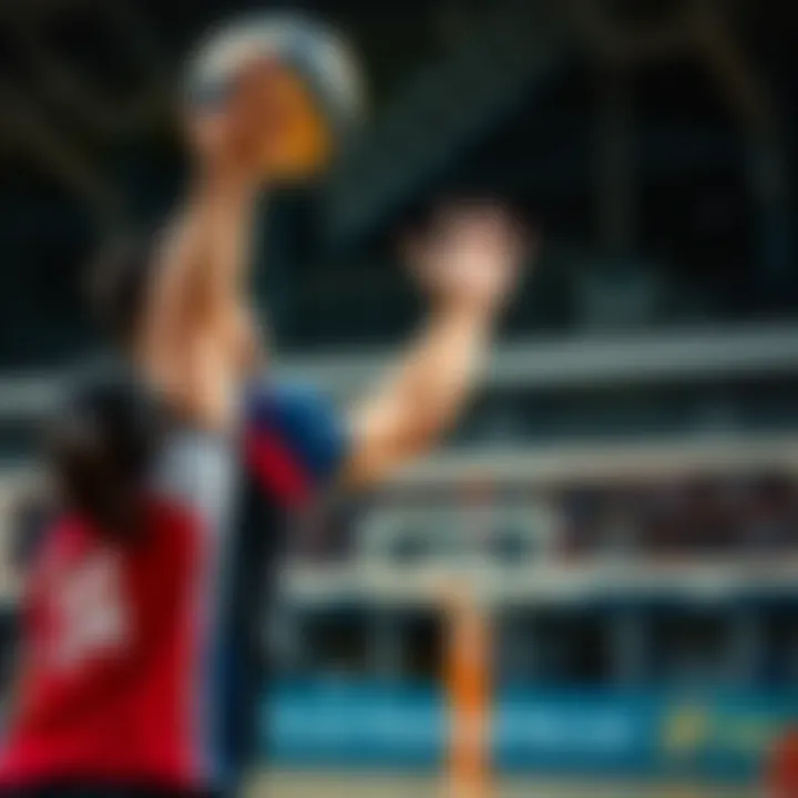 Detailed view of a volleyball setter executing a play