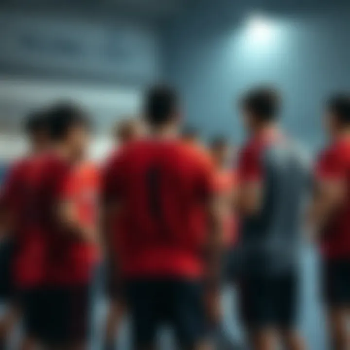 Team members discussing tactics during a timeout