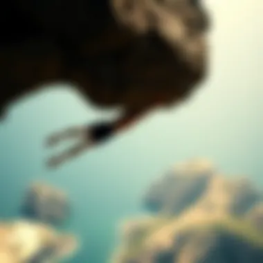 A daring cliff diver soaring through the air.