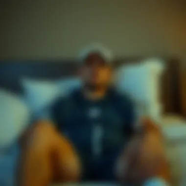 A person relaxing before bed in sports attire