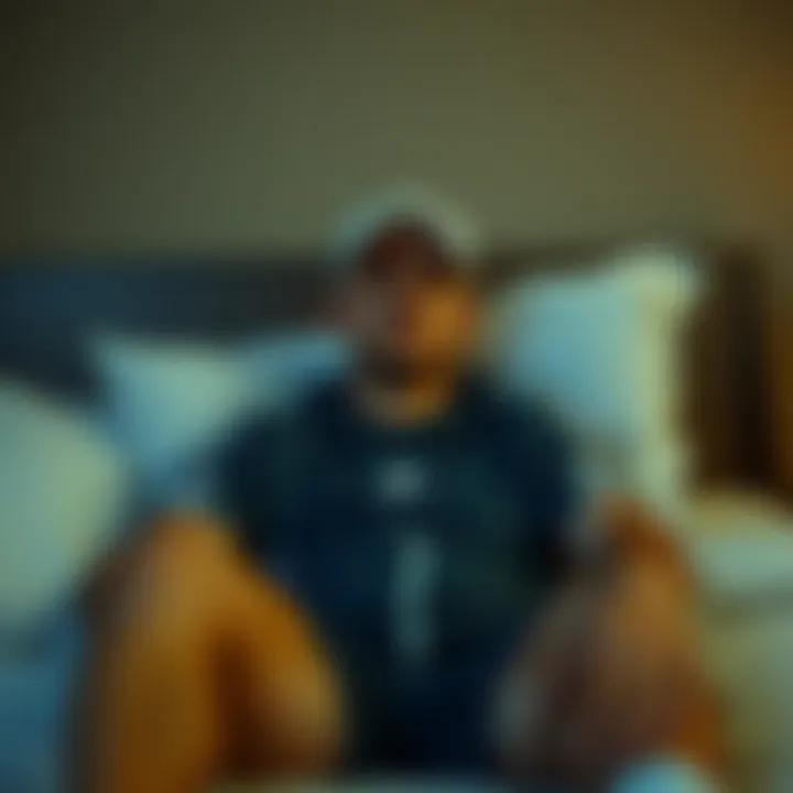 A person relaxing before bed in sports attire