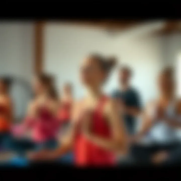 Group of individuals engaging in a yoga class focusing on deep breathing