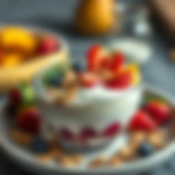 Close-up of a vibrant yogurt bowl topped with fruits and nuts
